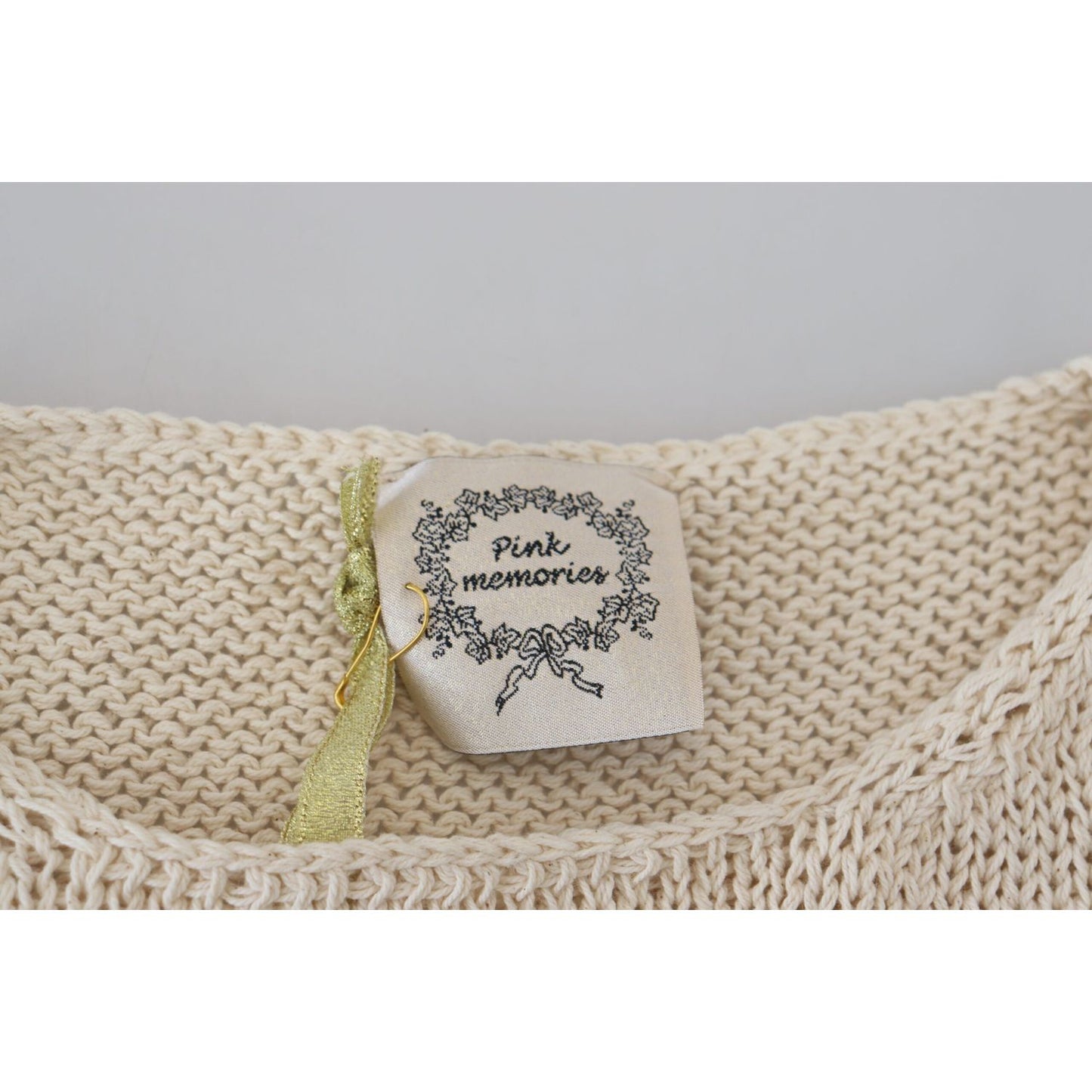 PINK MEMORIES Beige Cotton Blend Sleeveless Round Neck Tank Top