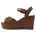 Dolce & Gabbana Brown Leather AMORE Wedges Sandals Shoes LA10214-35.5