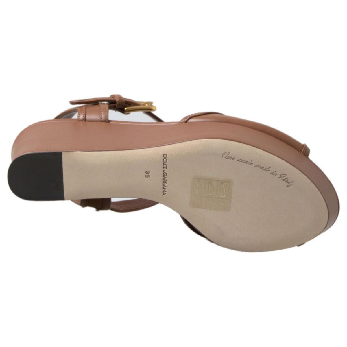 Dolce & Gabbana Brown Leather AMORE Wedges Sandals Shoes LA10214-35.5