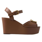 Dolce & Gabbana Brown Leather AMORE Wedges Sandals Shoes LA10214-35.5
