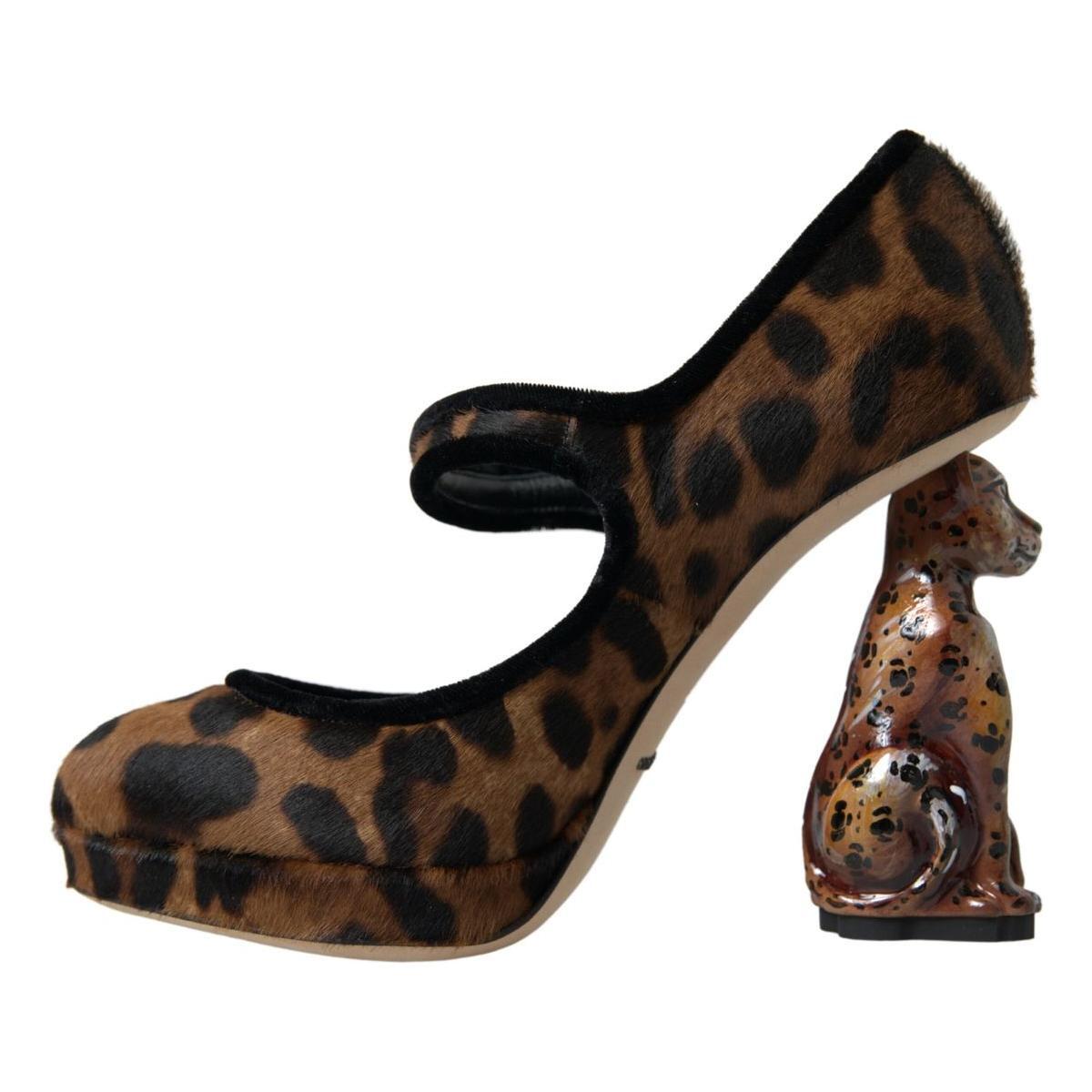 Dolce & Gabbana Black Brown Calf Leopard Heel Mary Jane Pump Shoes LA10270-35.5