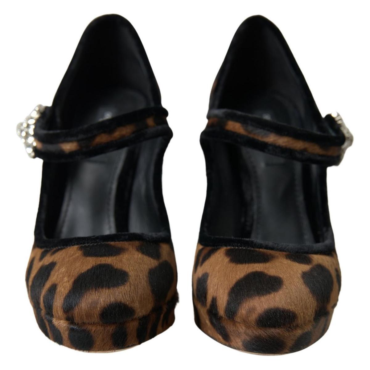 Dolce & Gabbana Black Brown Calf Leopard Heel Mary Jane Pump Shoes LA10270-35.5