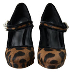 Dolce & Gabbana Black Brown Calf Leopard Heel Mary Jane Pump Shoes LA10270-35.5