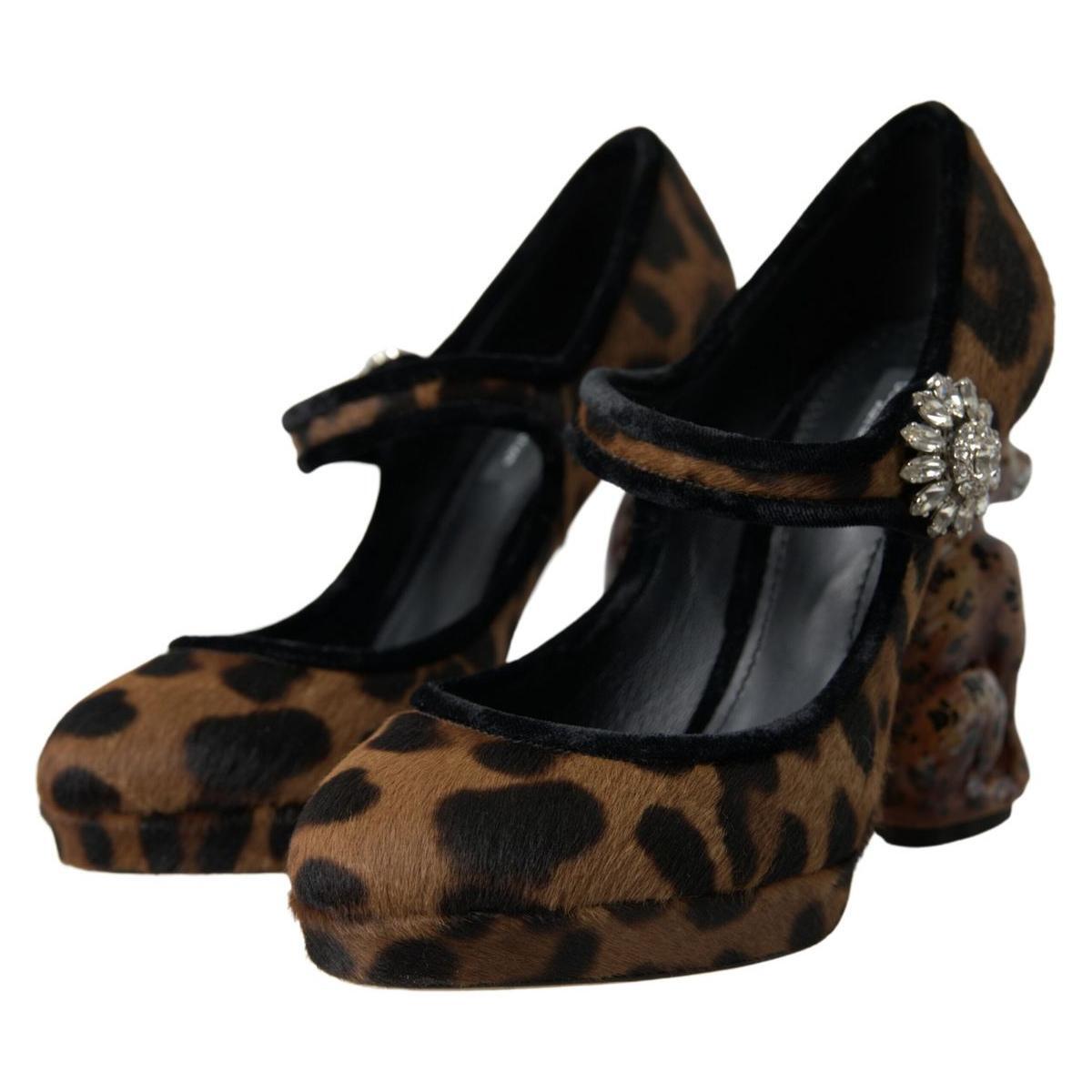 Dolce & Gabbana Black Brown Calf Leopard Heel Mary Jane Pump Shoes LA10270-35.5