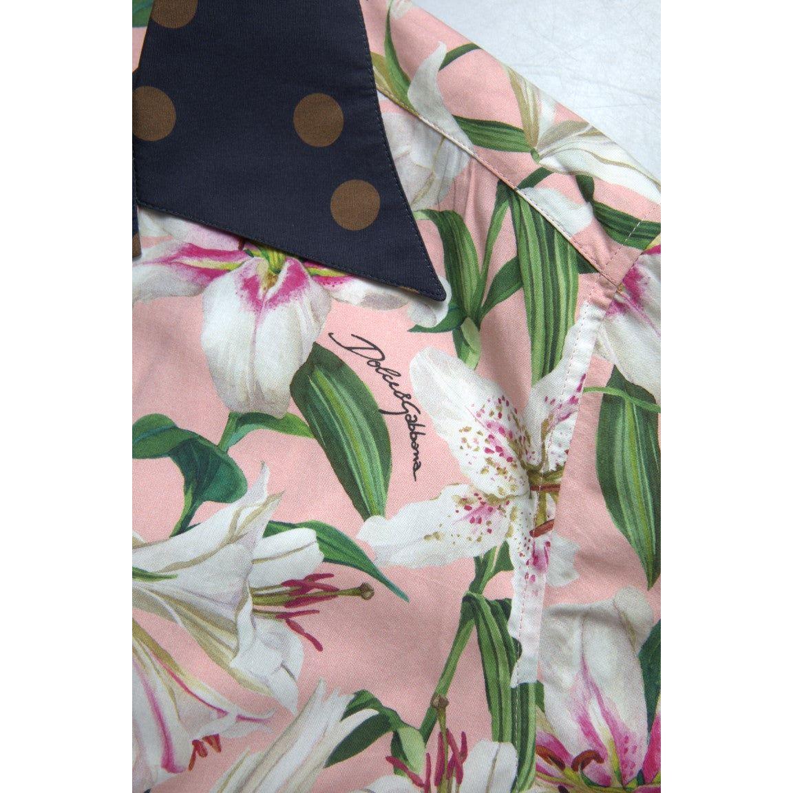Dolce & Gabbana Cotton Polka Dot Lily Print Collared Shirt TSH84188-38