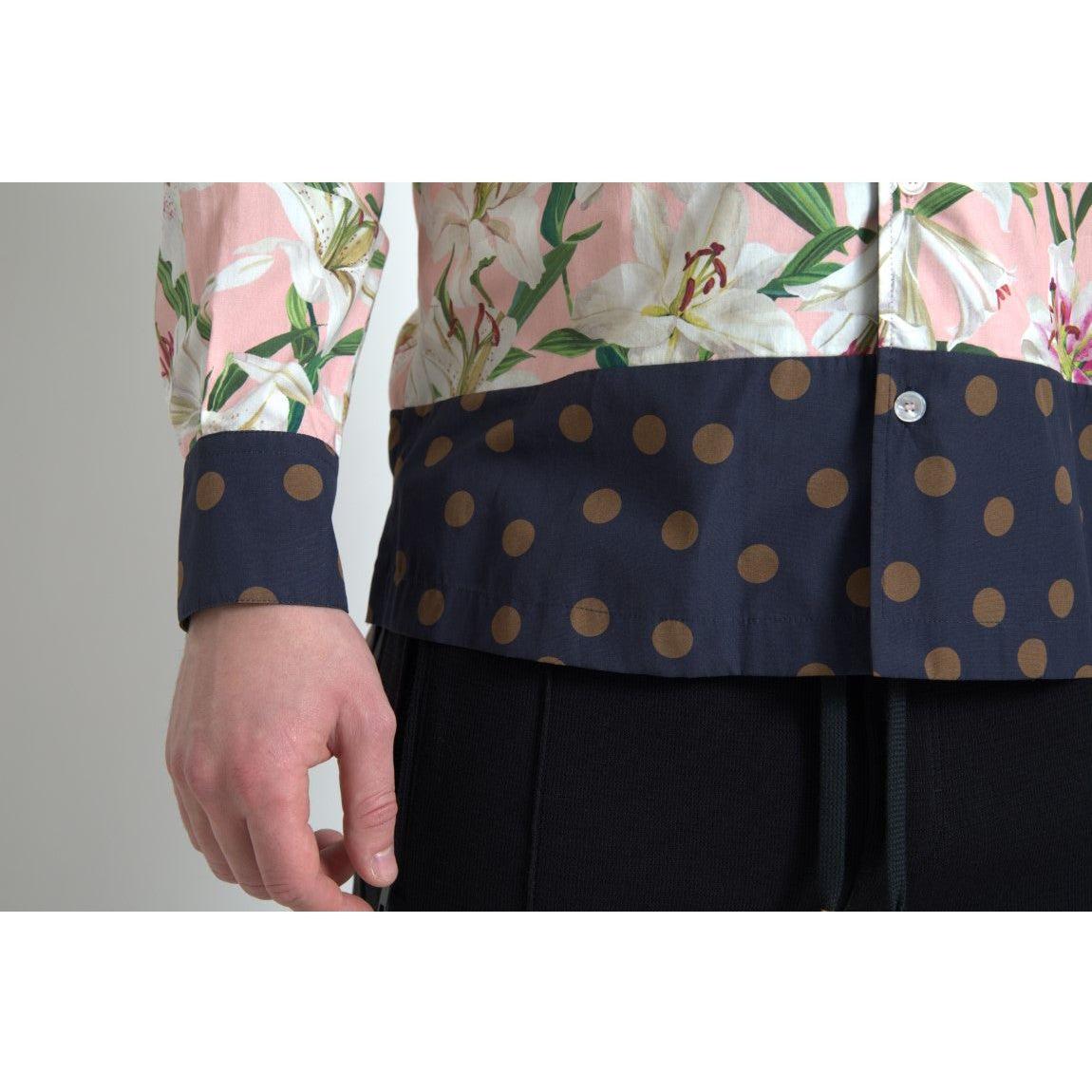 Dolce & Gabbana Cotton Polka Dot Lily Print Collared Shirt TSH84188-38