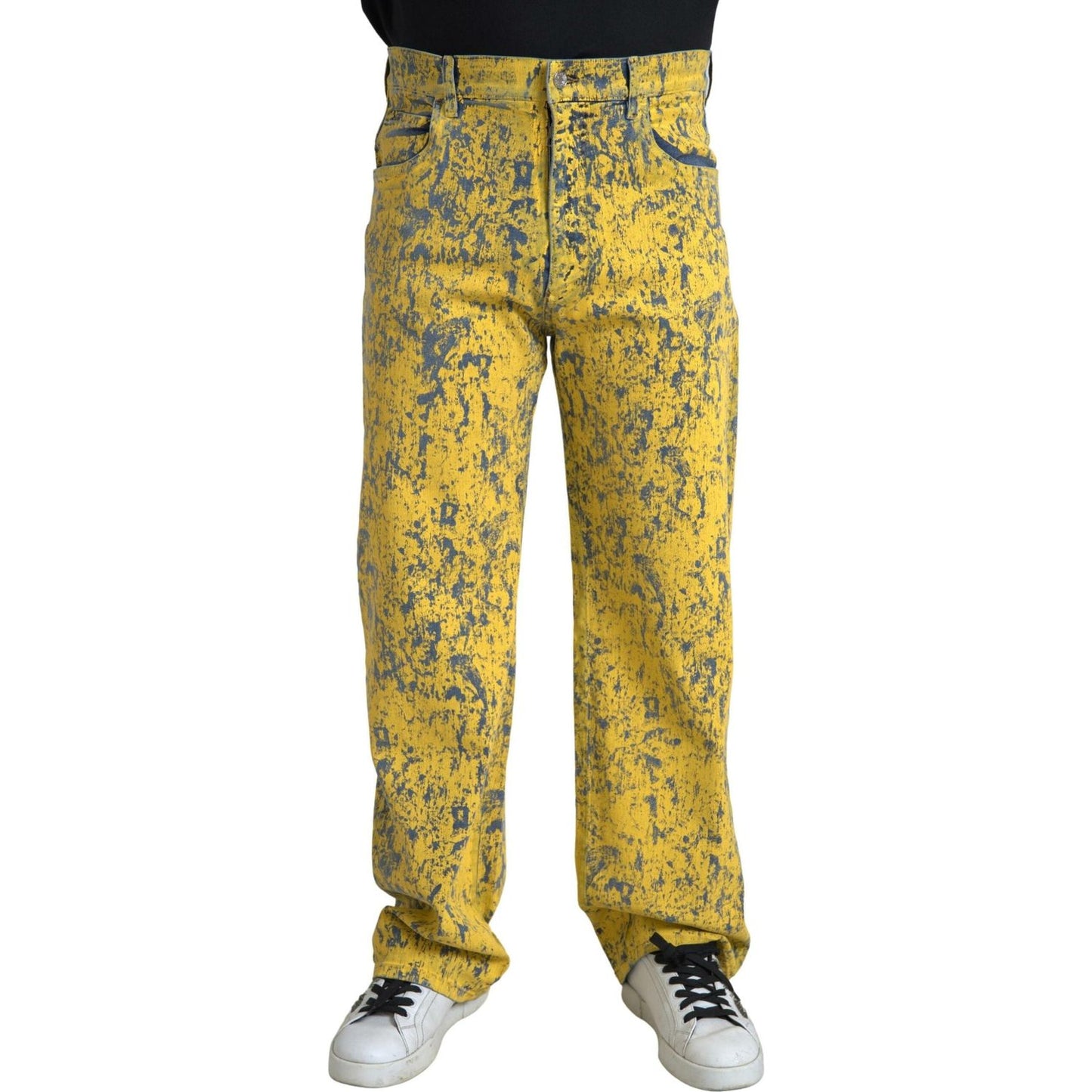 Dolce & Gabbana Yellow Cotton Tie Dye Straight Denim Jeans PAN74845-52