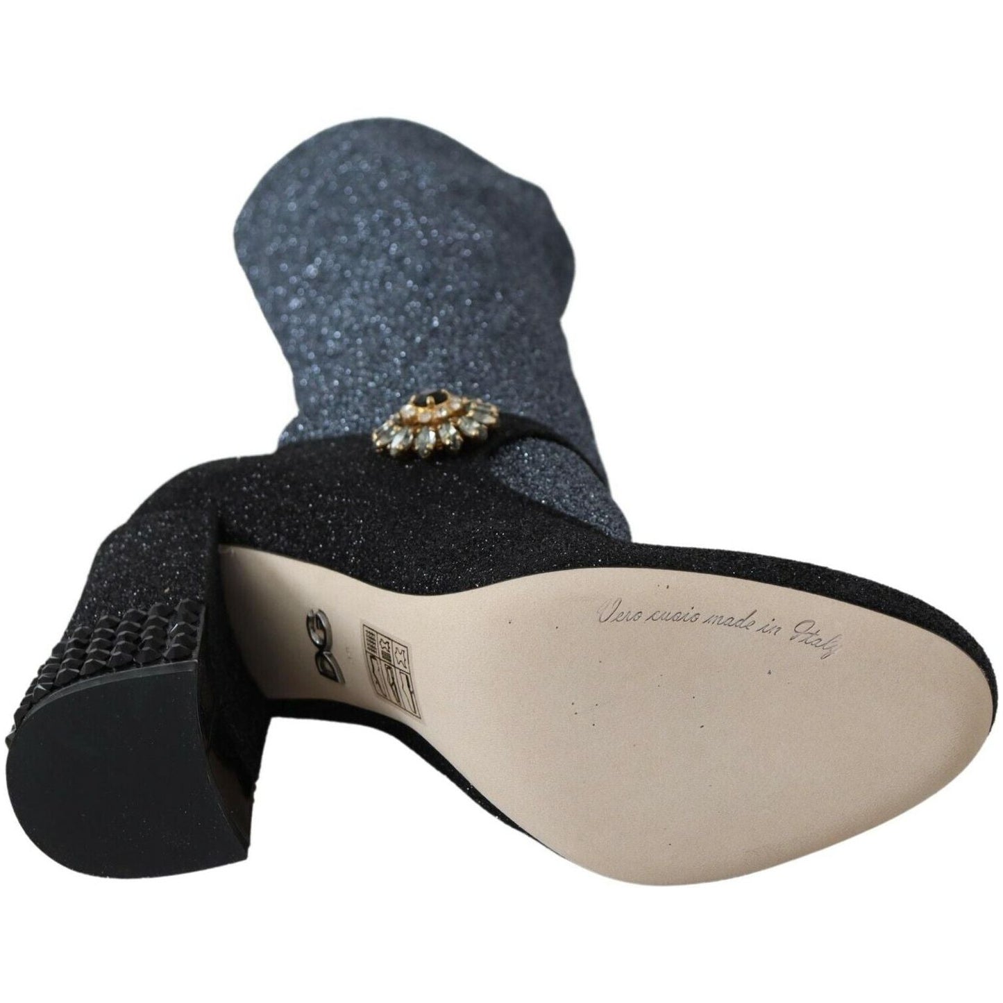 Dolce & Gabbana Black Crystal Mary Janes Booties Shoes LA6441-37