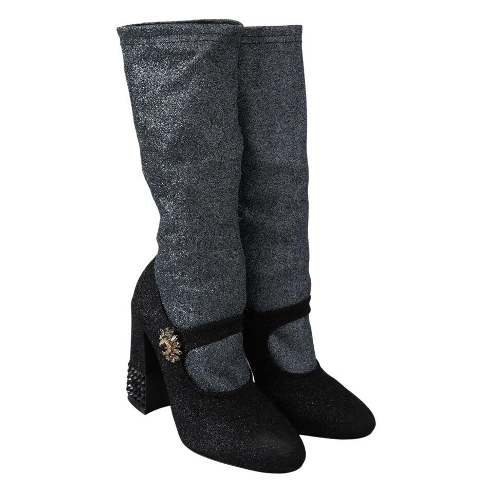 Dolce & Gabbana Black Crystal Mary Janes Booties Shoes LA6441-37