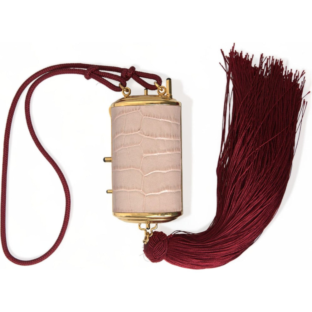 Dolce & Gabbana Pink Exotic Leather Mini Mirror Tassel Makeup Bag BAG1276
