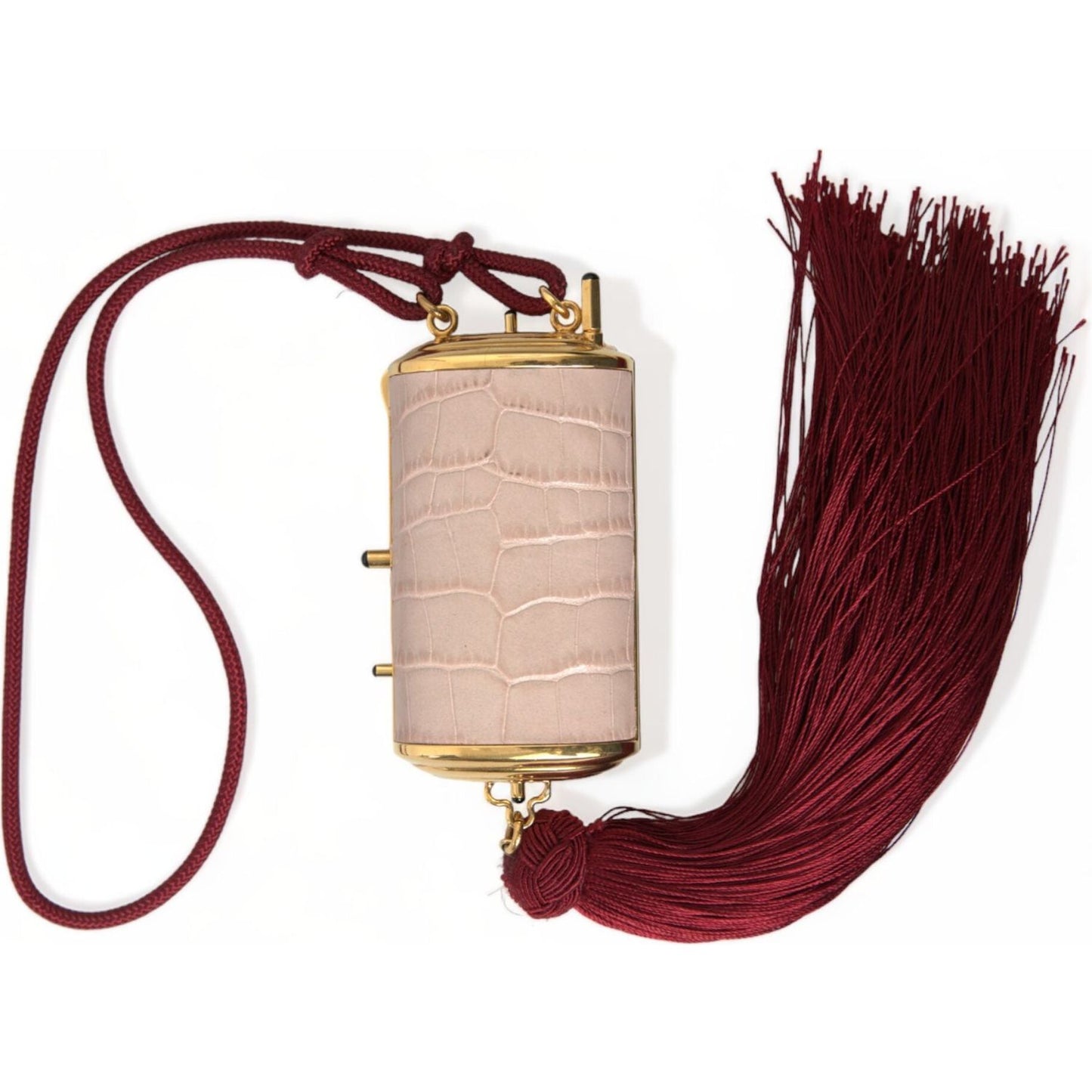 Dolce & Gabbana Pink Exotic Leather Mini Mirror Tassel Makeup Bag BAG1276