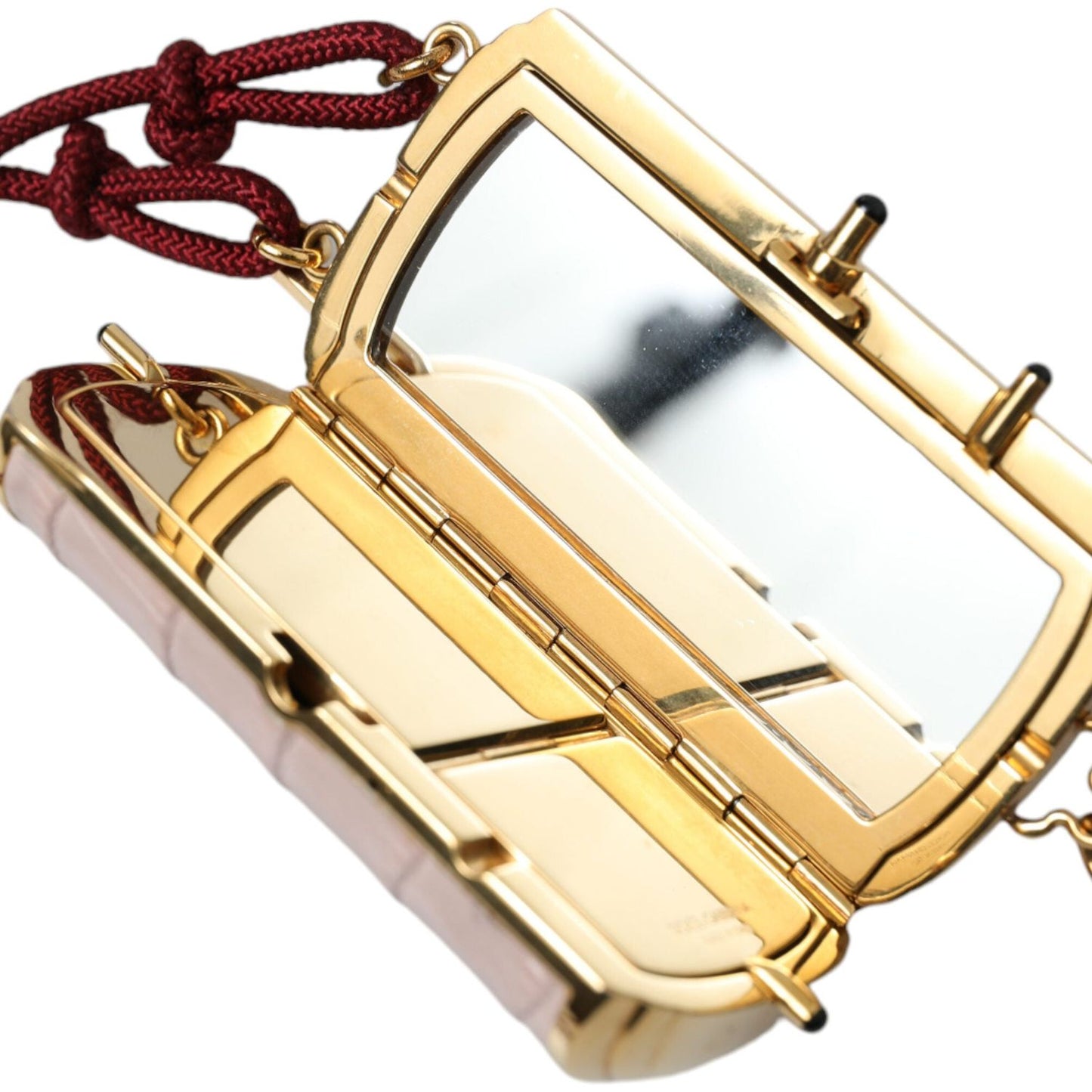 Dolce & Gabbana Pink Exotic Leather Mini Mirror Tassel Makeup Bag BAG1276