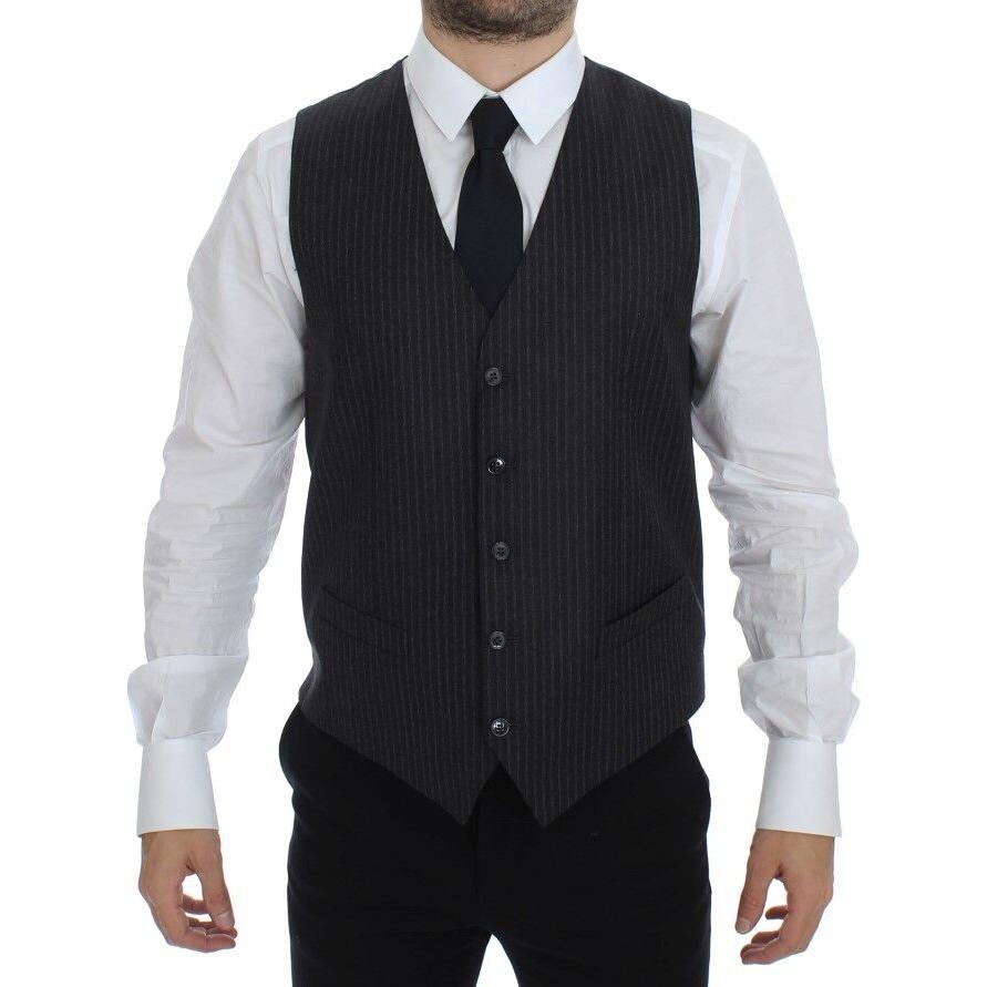 Dolce & Gabbana Gray Striped Wool Single Breasted Vest GSS12009-1