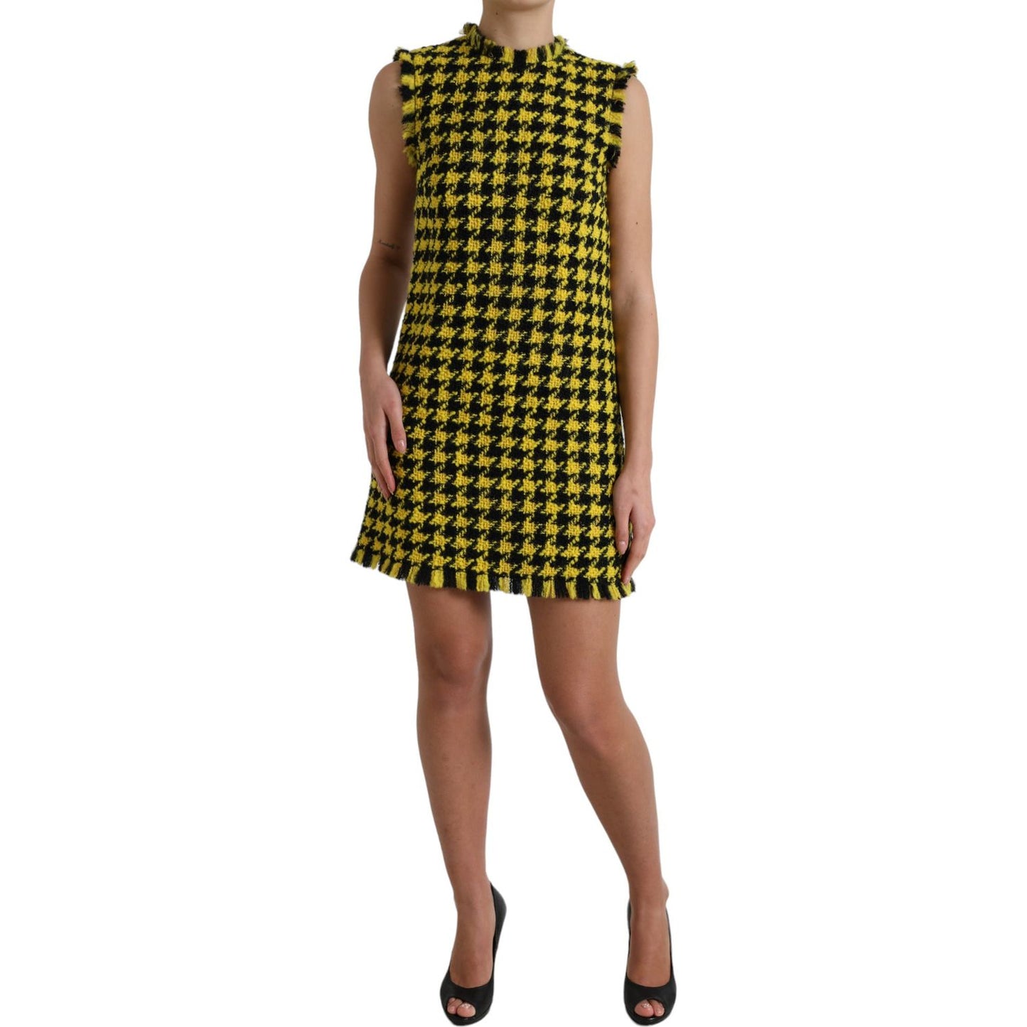 Dolce & Gabbana Yellow Houndstooth Sleeveless Aline Mini Dress DR28964-40