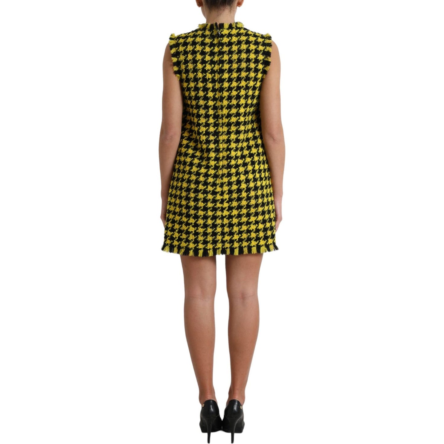 Dolce & Gabbana Yellow Houndstooth Sleeveless Aline Mini Dress DR28964-40