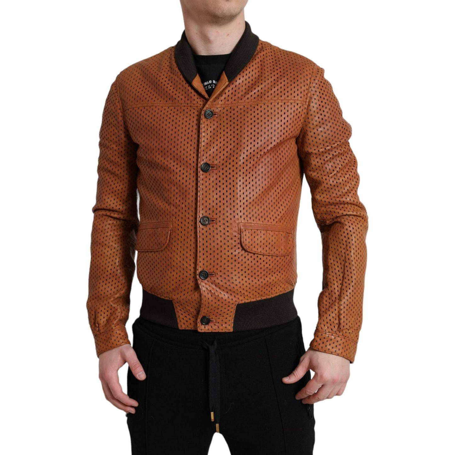 Dolce & Gabbana Brown Lambskin Leather Perforated Jacket JKT3774-48