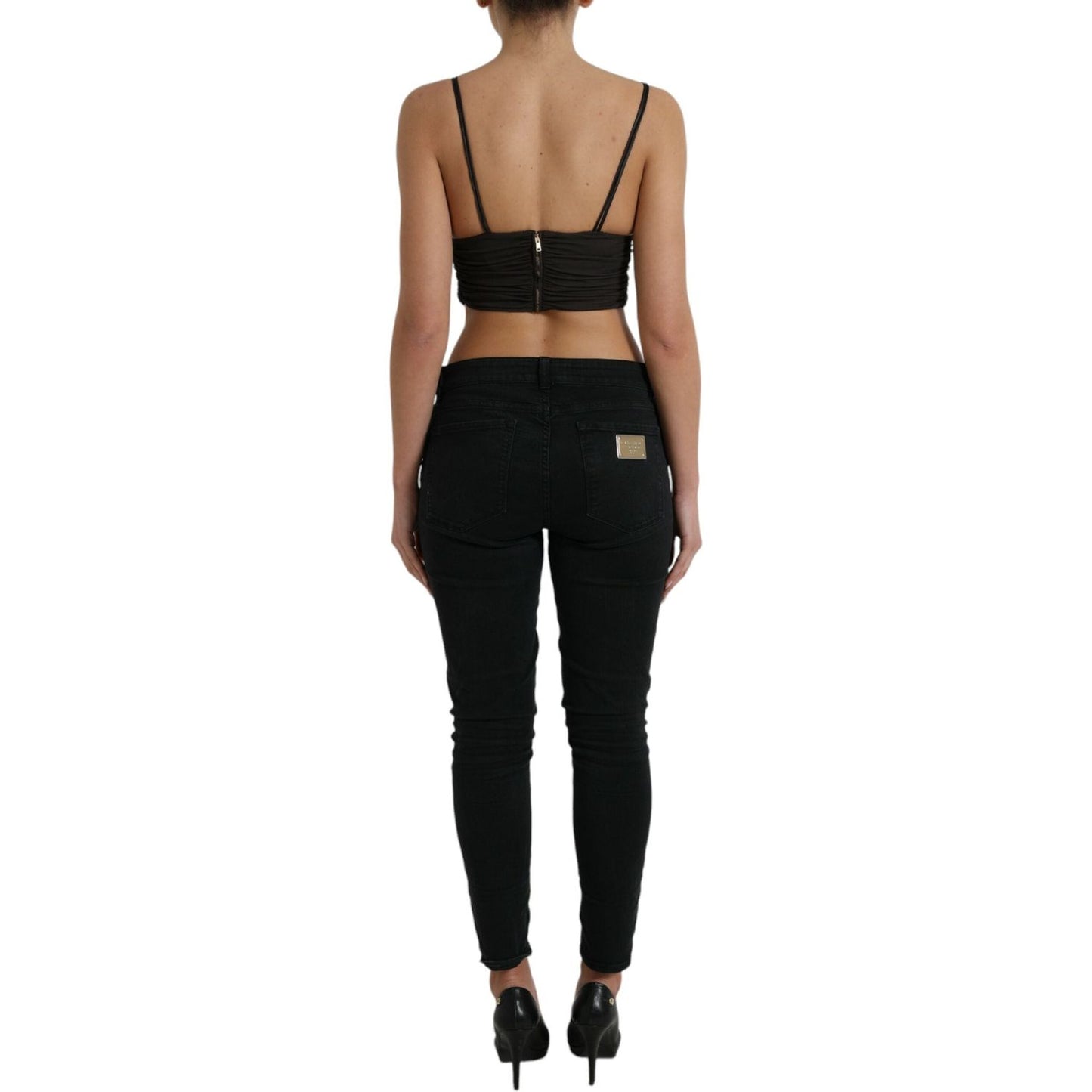 Dolce & Gabbana Brown Viscose Plunging V-neck Cropped Tank Top TSH84301-40
