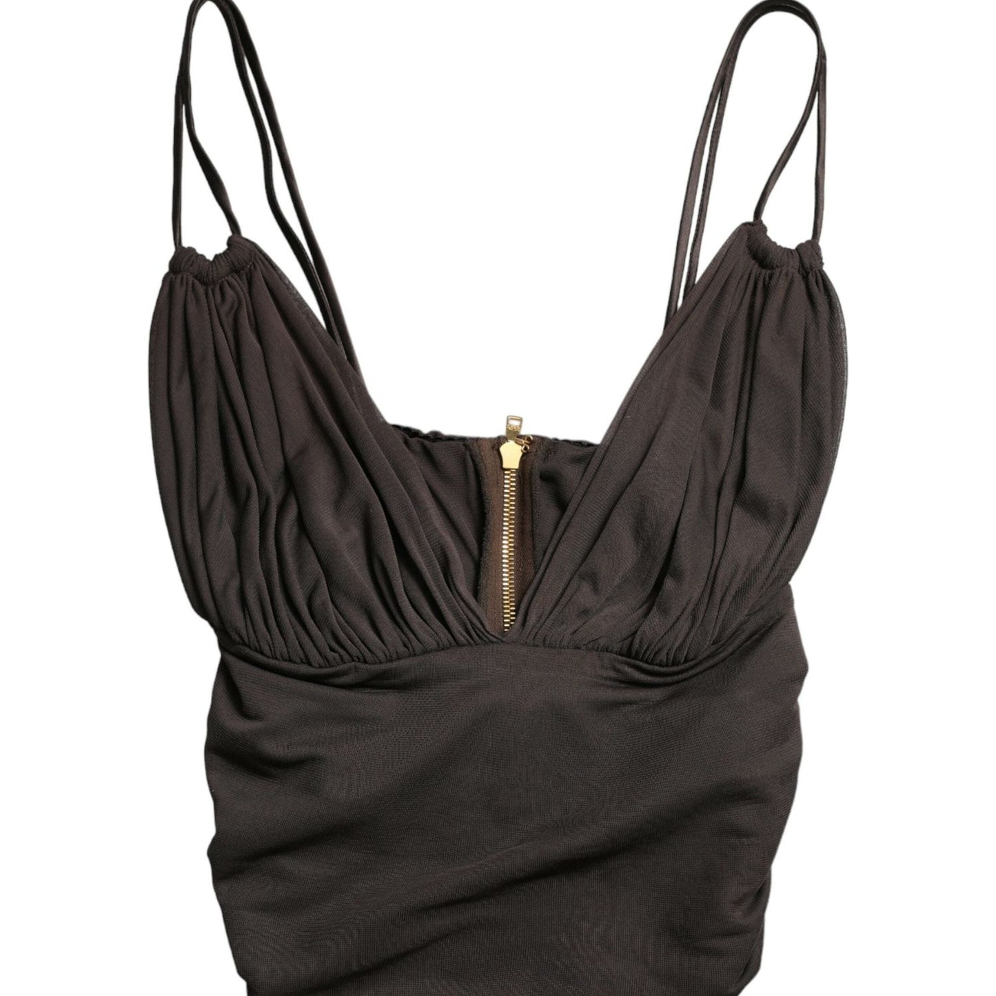 Dolce & Gabbana Brown Viscose Plunging V-neck Cropped Tank Top TSH84301-40