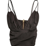 Dolce & Gabbana Brown Viscose Plunging V-neck Cropped Tank Top TSH84301-40