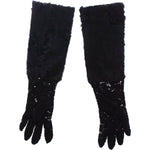 Dolce & Gabbana Black Lace Wool Lambskin Fur Elbow Gloves MOM11451-3