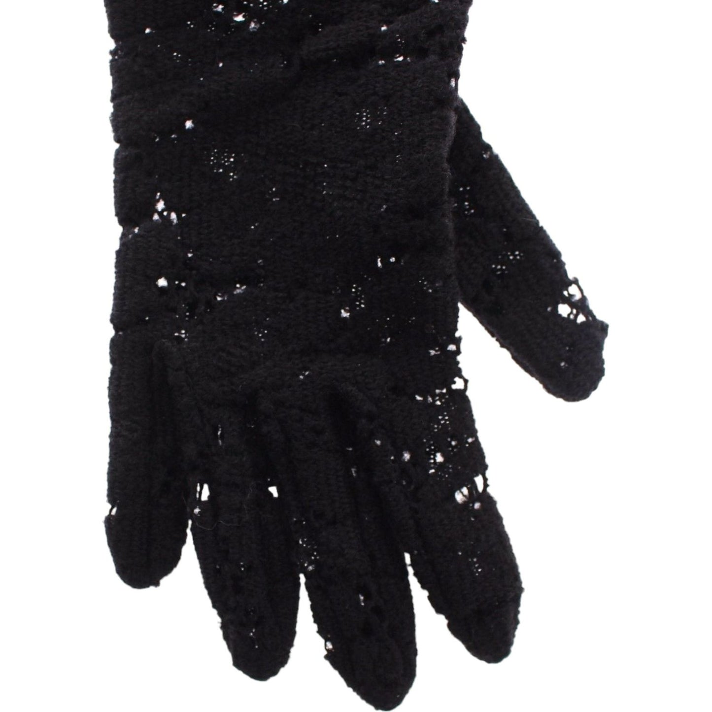 Dolce & Gabbana Black Lace Wool Lambskin Fur Elbow Gloves MOM11451-3
