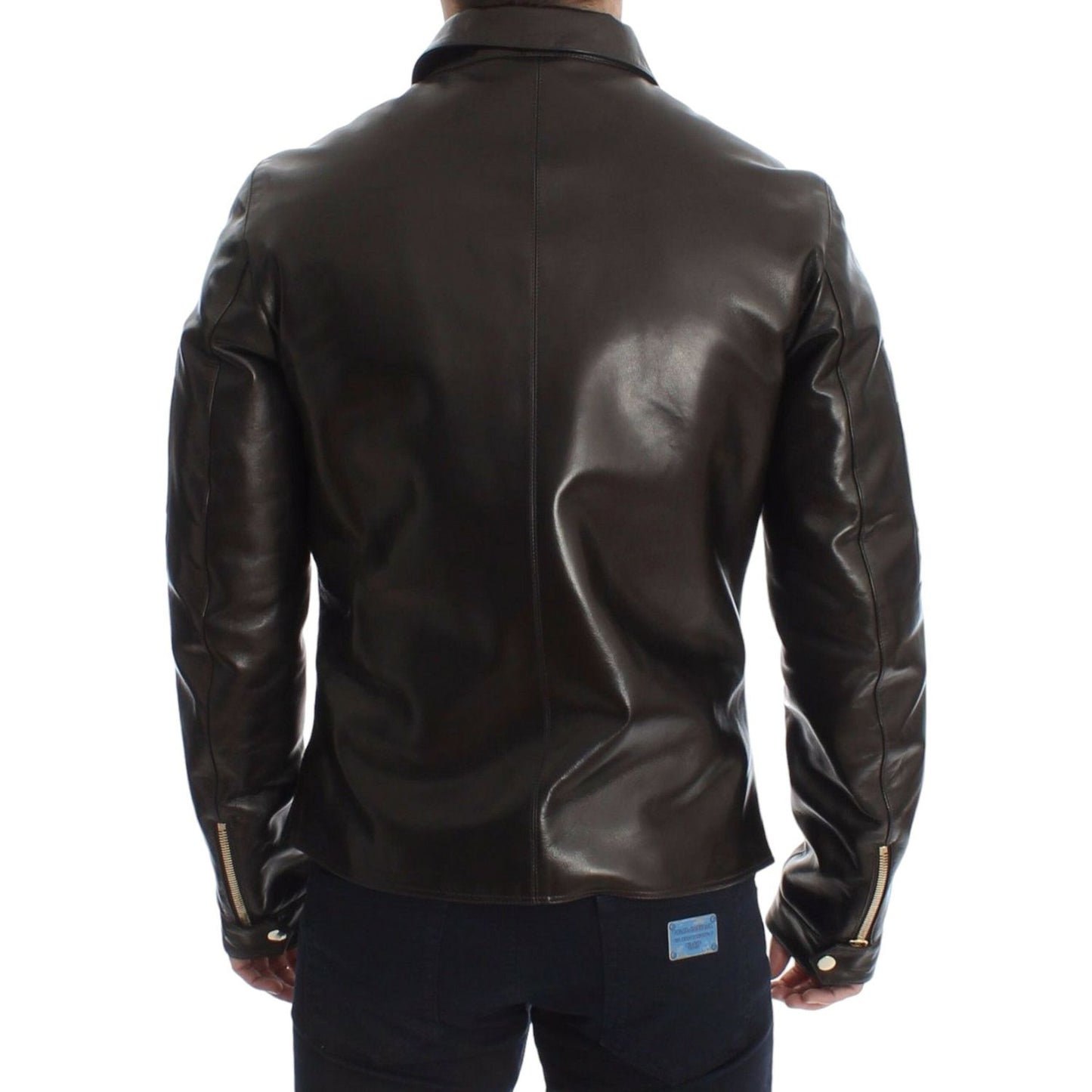 Dolce & Gabbana Brown Lambskin Leather Zipper Jacket SIG14073-3