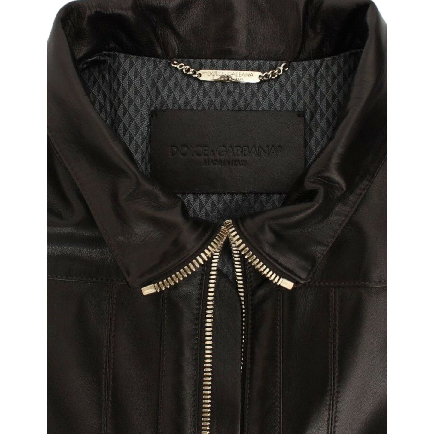 Dolce & Gabbana Brown Lambskin Leather Zipper Jacket SIG14073-3