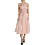 Dolce & Gabbana Pink Silk Chiffon Halter A-line Pleated Midi Dress DR281048-38