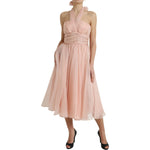 Dolce & Gabbana Pink Silk Chiffon Halter A-line Pleated Midi Dress DR281048-38