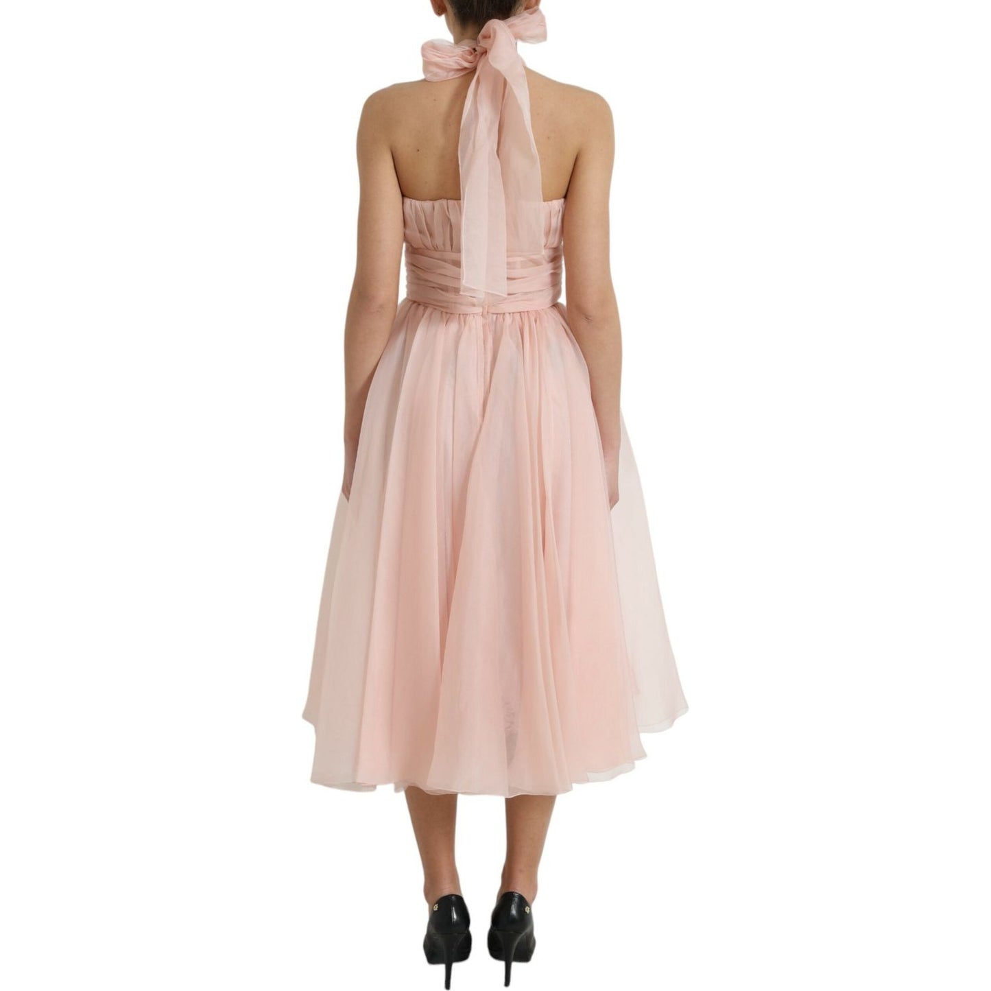 Dolce & Gabbana Pink Silk Chiffon Halter A-line Pleated Midi Dress DR281048-38