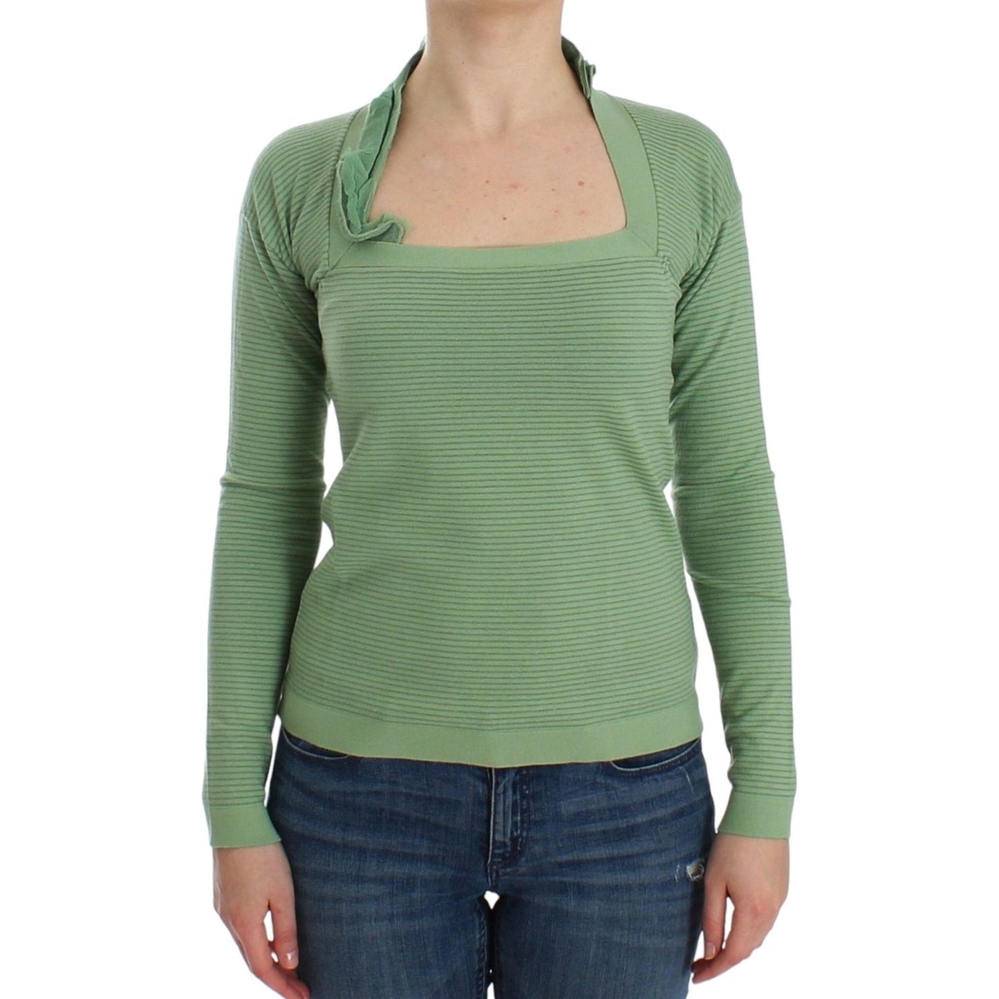 Ermanno Scervino Green Wool Blend Striped Long Sleeve Sweater SIG12581-3