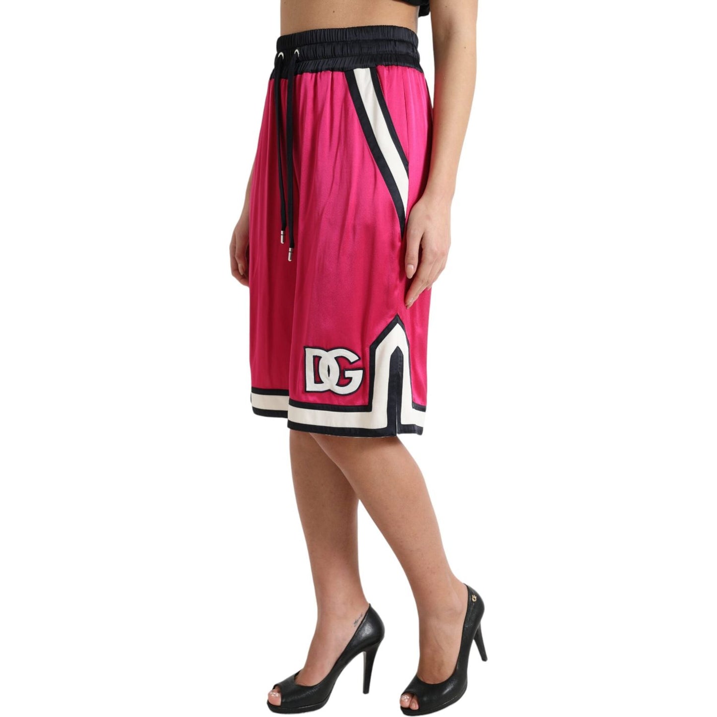 Dolce & Gabbana Pink Viscose Jersey Logo High Waist Shorts PAN74896-40