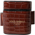Dolce & Gabbana Brown Alligator Leather Airpods Case Coin Purse Wallet BAG1391