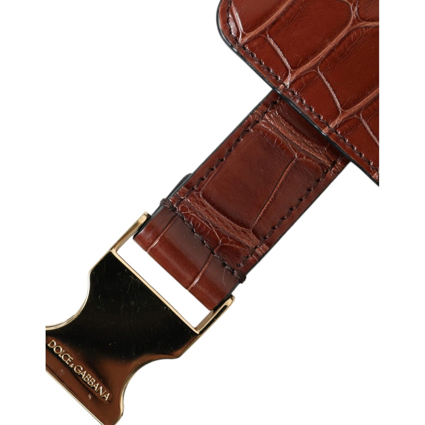 Dolce & Gabbana Brown Alligator Leather Airpods Case Coin Purse Wallet BAG1391