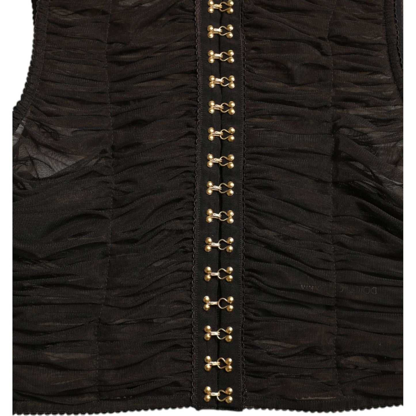 Dolce & Gabbana Brown Embellished Nylon Stretch Cropped Top TSH84290-40