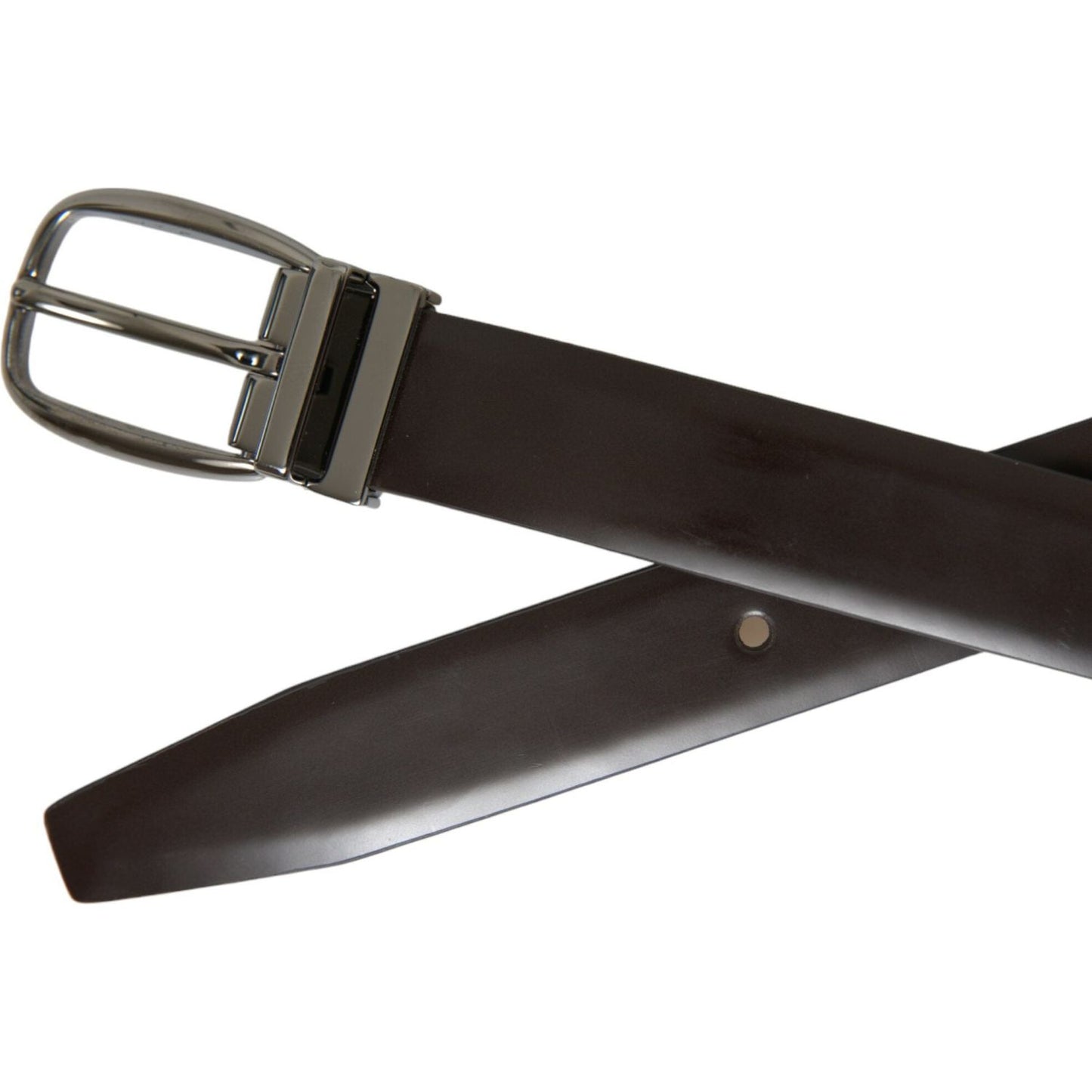Dolce & Gabbana Dark Brown Leather Silver Metal Buckle Belt BEL9123-110