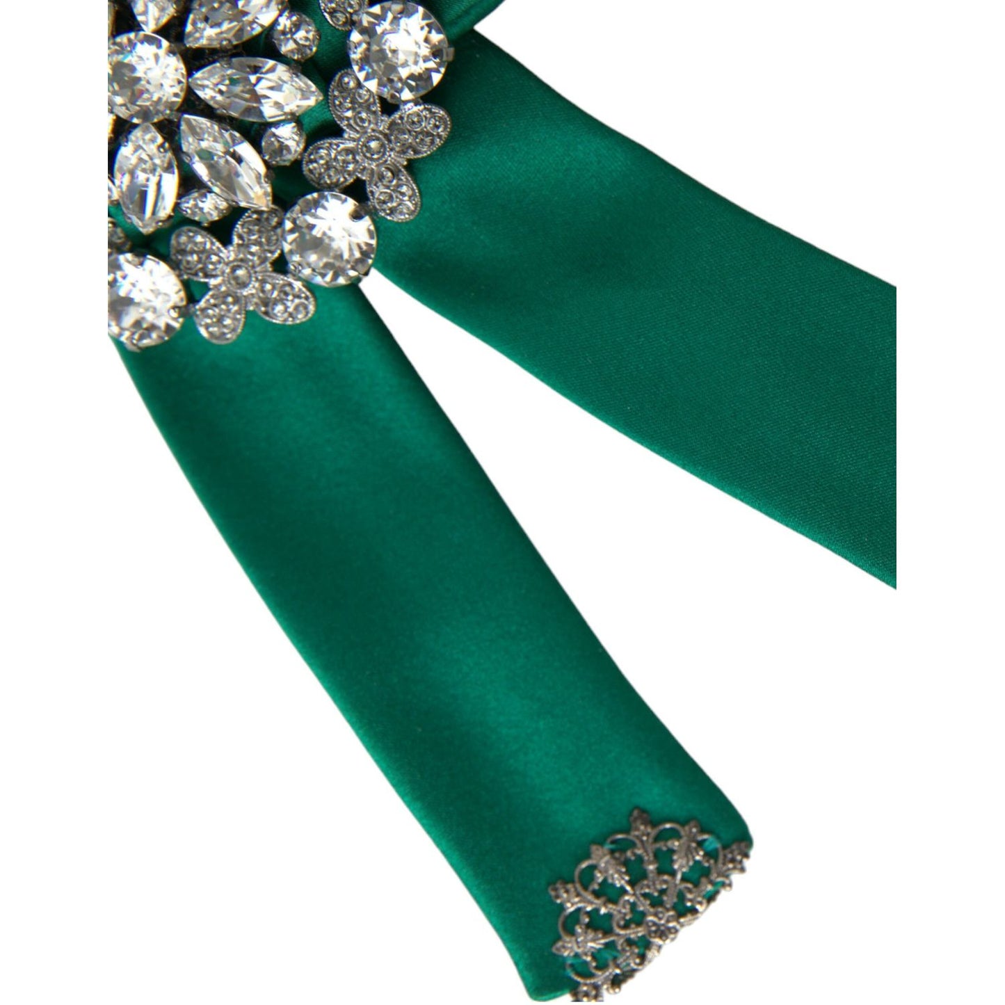 Dolce & Gabbana Green Satin Bird Crystal Women Hair Clip SMY101400