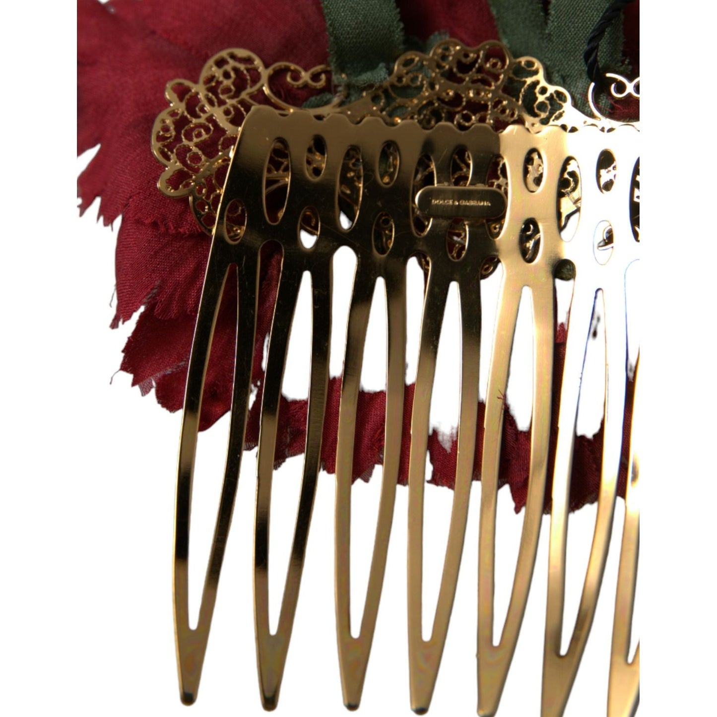 Dolce & Gabbana Red Silk Floral Gold Brass Women Hair Comb SMY101439