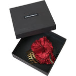 Dolce & Gabbana Red Silk Floral Gold Brass Women Hair Comb SMY101439