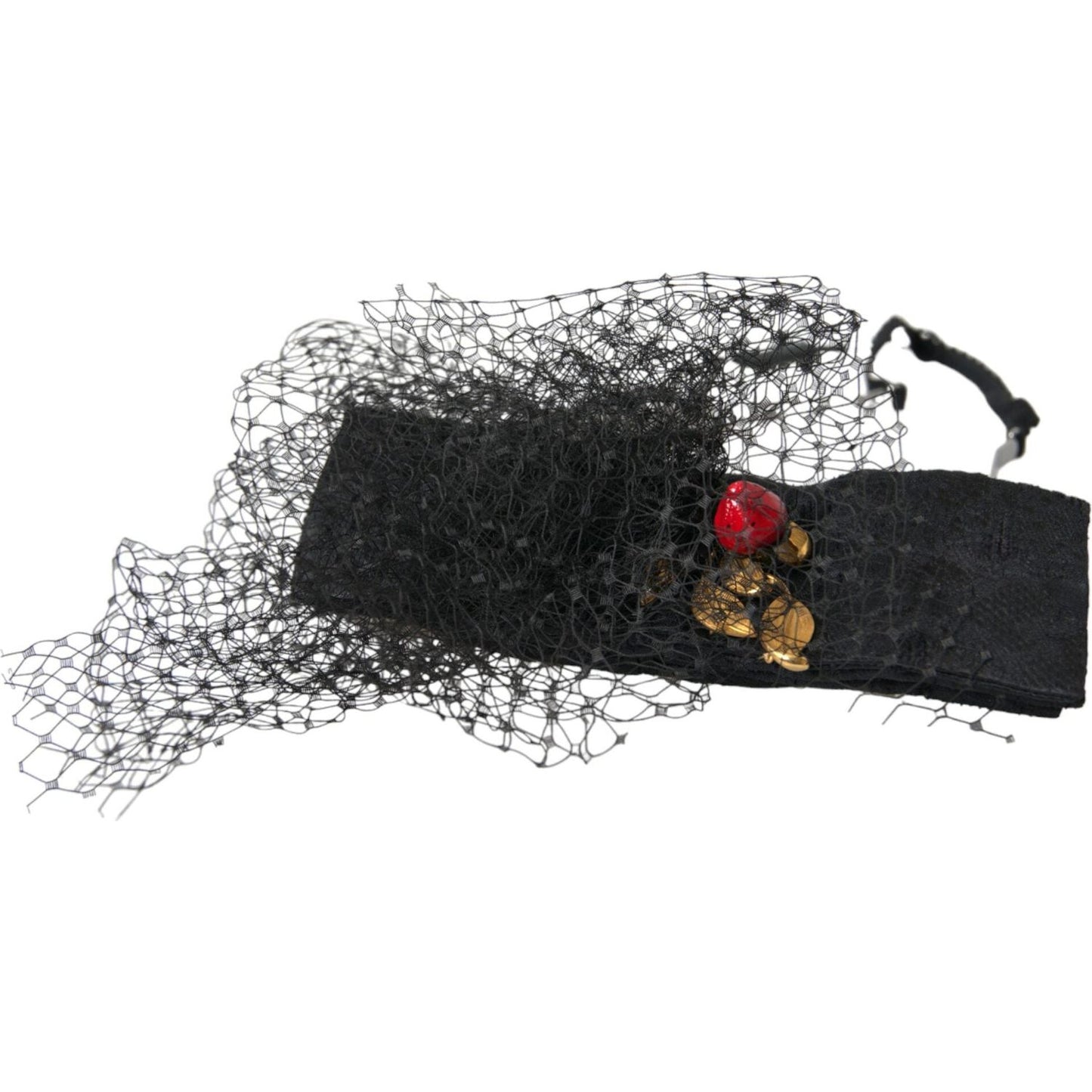 Dolce & Gabbana Black Strawberry Sicily Crystal Mesh Net Headband Diadem SMY101429