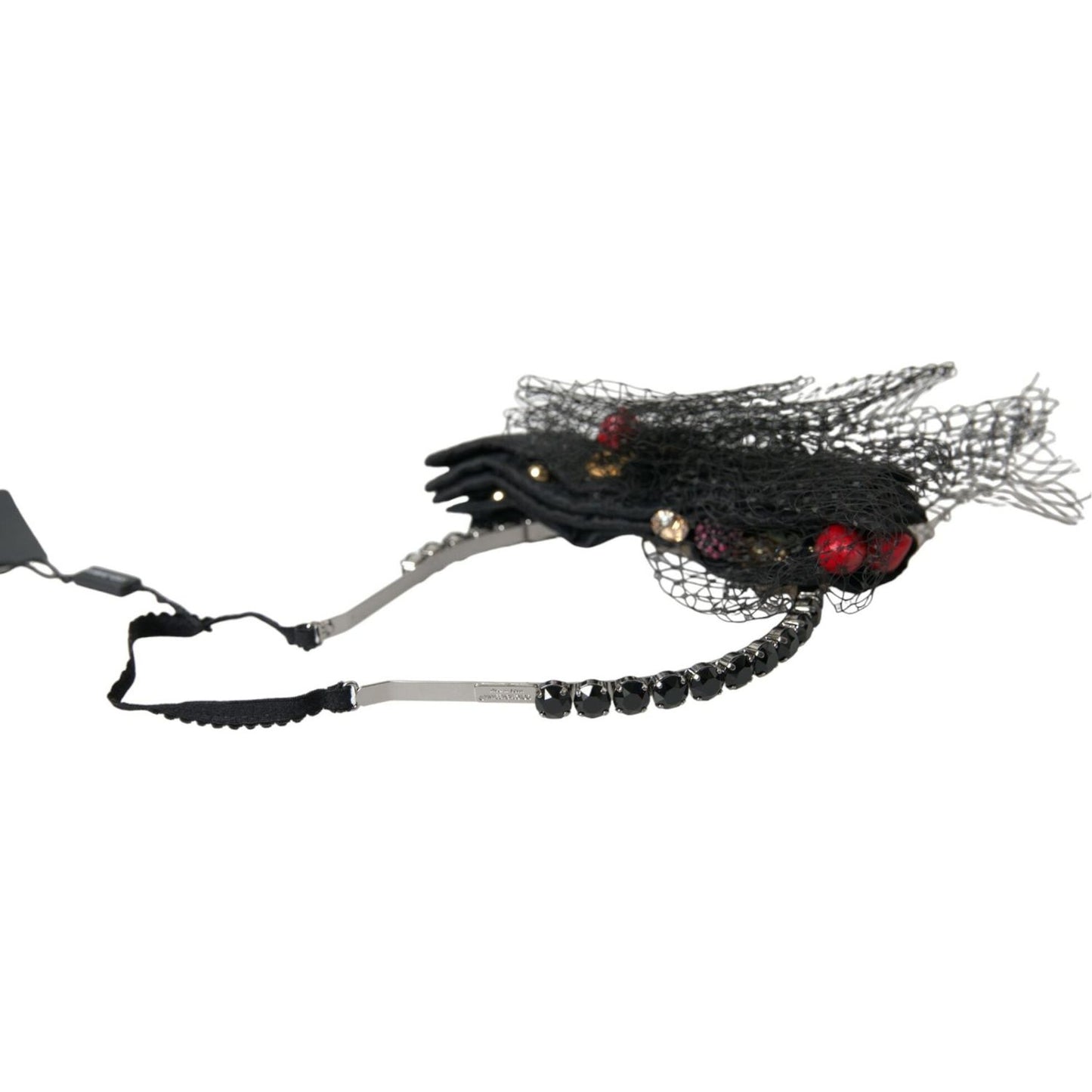Dolce & Gabbana Black Strawberry Sicily Crystal Mesh Net Headband Diadem SMY101429