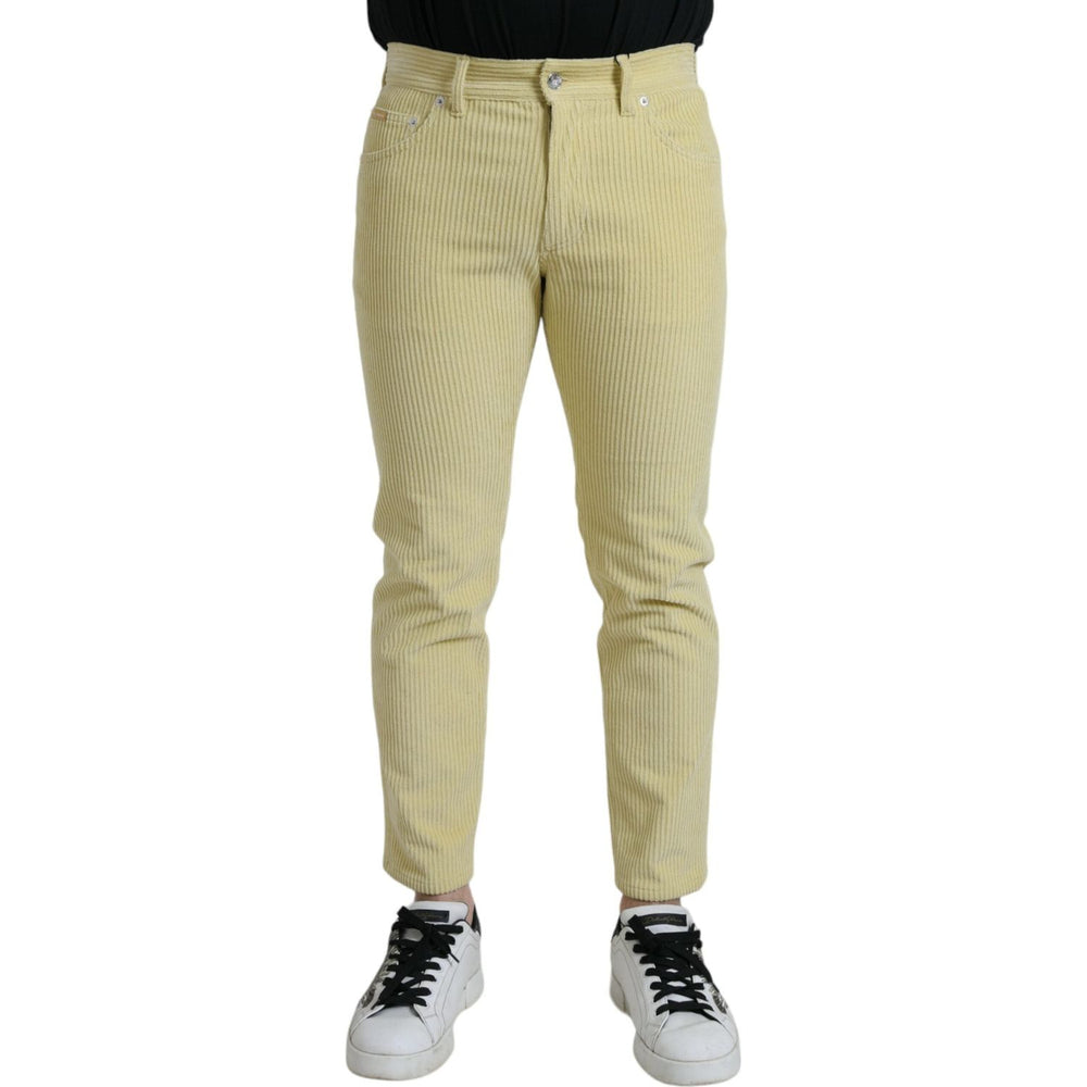 Dolce & Gabbana Yellow Corduroy Logo Plaque Skinny Denim Jeans PAN75073-48