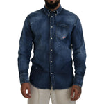 Dsquared² Blue Washed Collared Men Casual Long Sleeves Shirt TSH83558-48