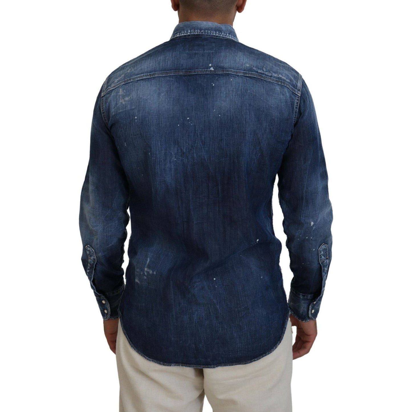 Dsquared² Blue Washed Collared Men Casual Long Sleeves Shirt TSH83558-48