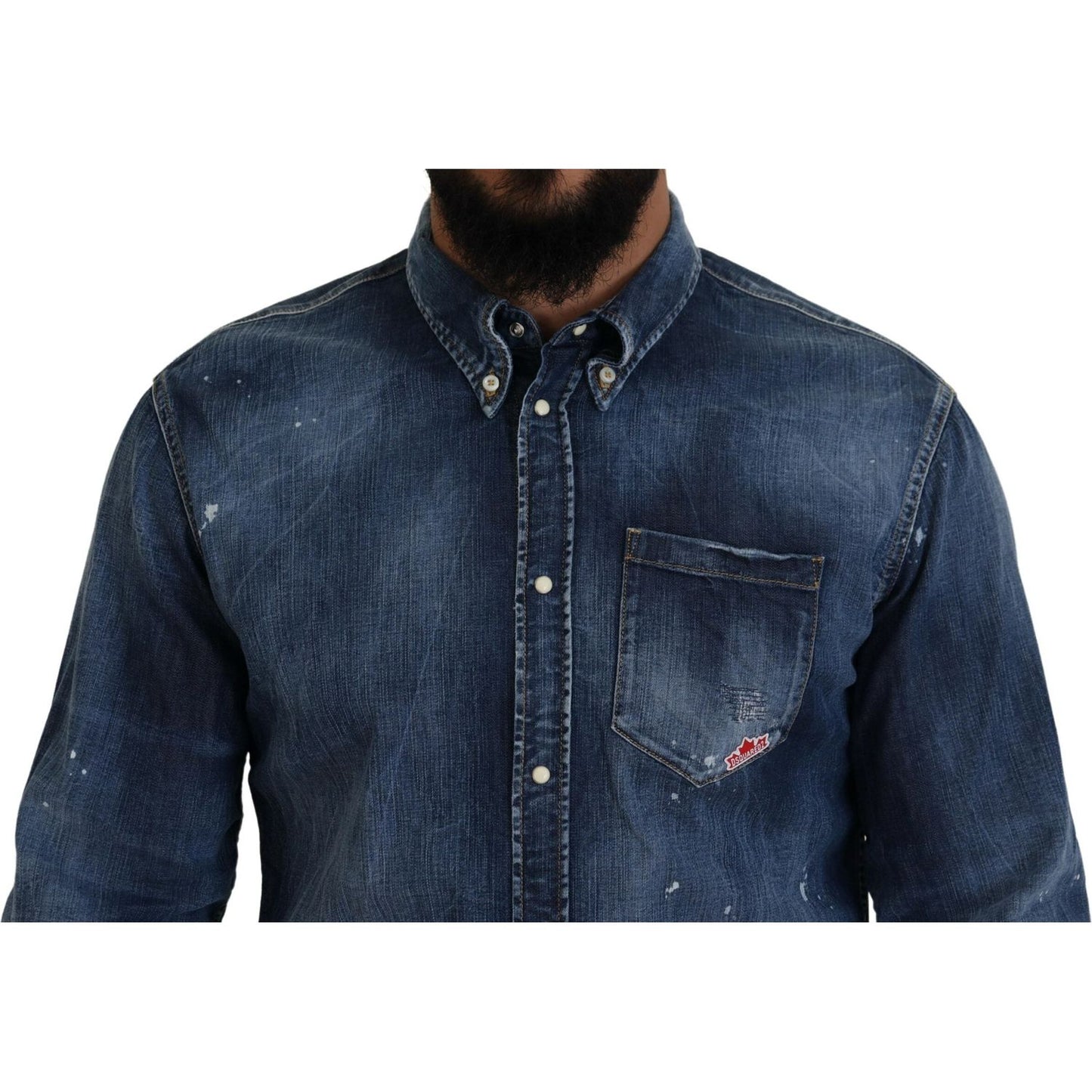 Dsquared² Blue Washed Collared Men Casual Long Sleeves Shirt TSH83558-48