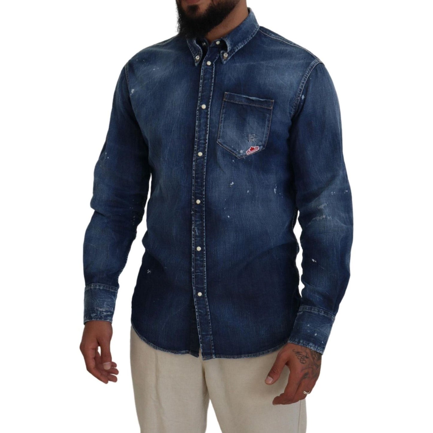 Dsquared² Blue Washed Collared Men Casual Long Sleeves Shirt TSH83558-48