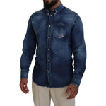 Dsquared² Blue Washed Collared Men Casual Long Sleeves Shirt TSH83558-48