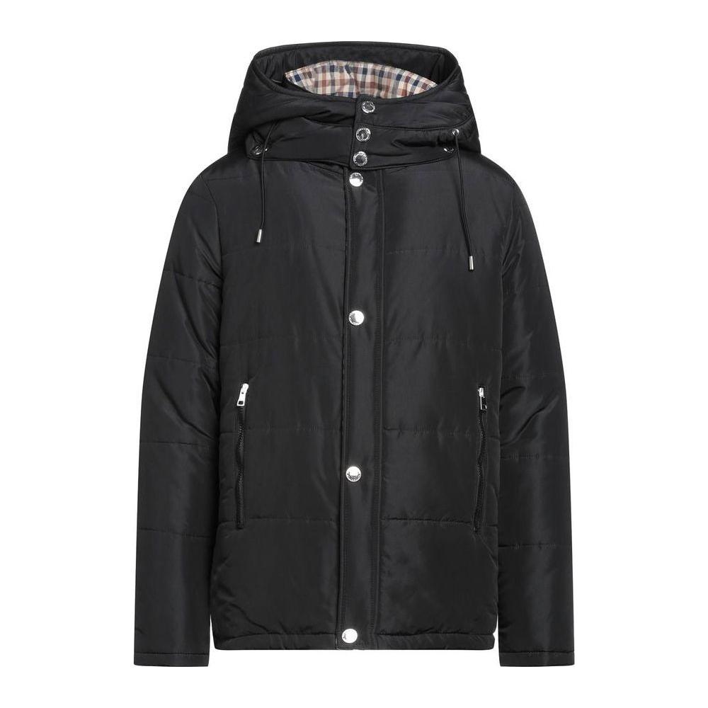 Aquascutum Elegant Black Jacket with Removable Hood AQ-7482-IT46 | S