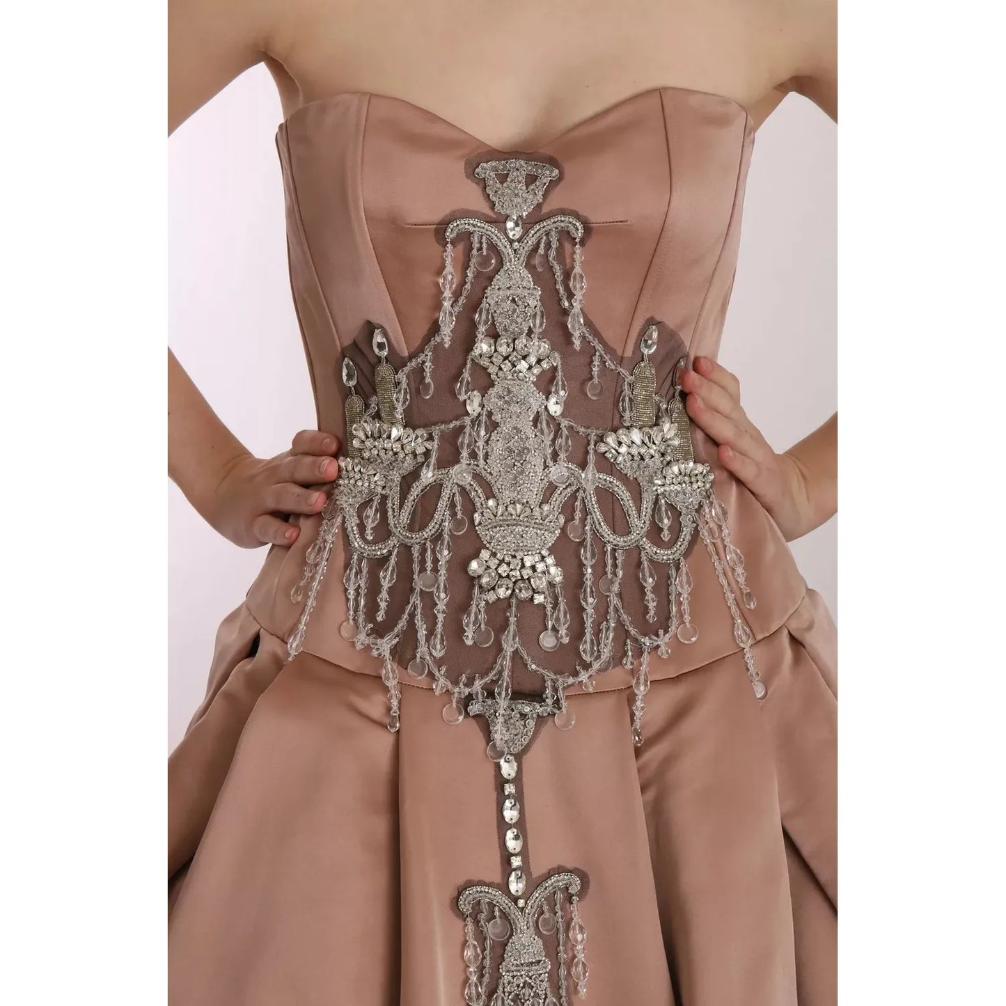 Dolce & Gabbana Crystal Pink Silk Chandelier Ball Gown Dress DR1667
