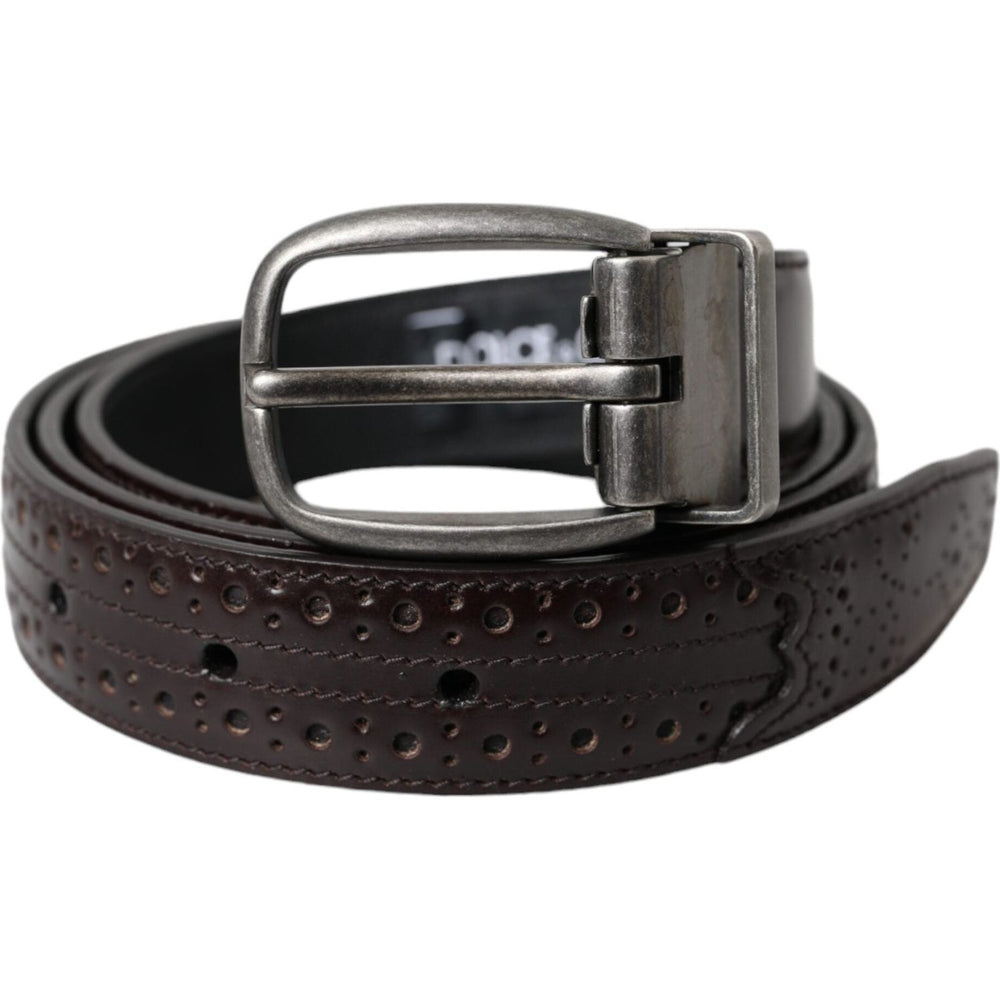 Dolce & Gabbana Dark Brown Perforated Leather Metal Buckle Belt Men BEL9180-85
